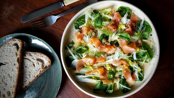 Hederman's smoked Irish salmon and fennel salad with sea buckthorn and nasturium capers