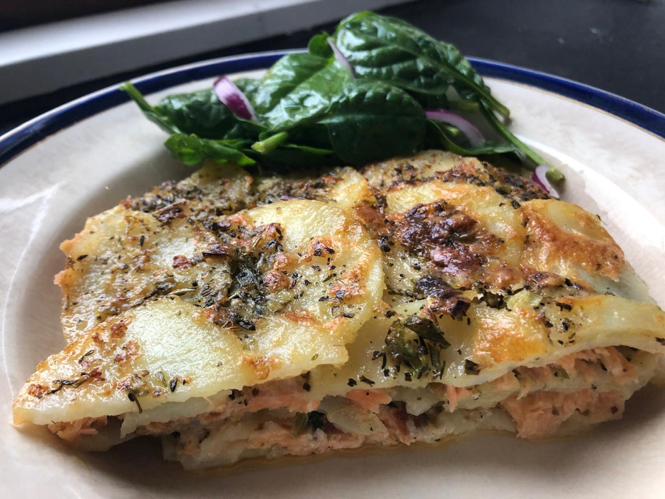 C&C - Potato Gratin, Spring onion & Hederman Hot Smoked Salmon